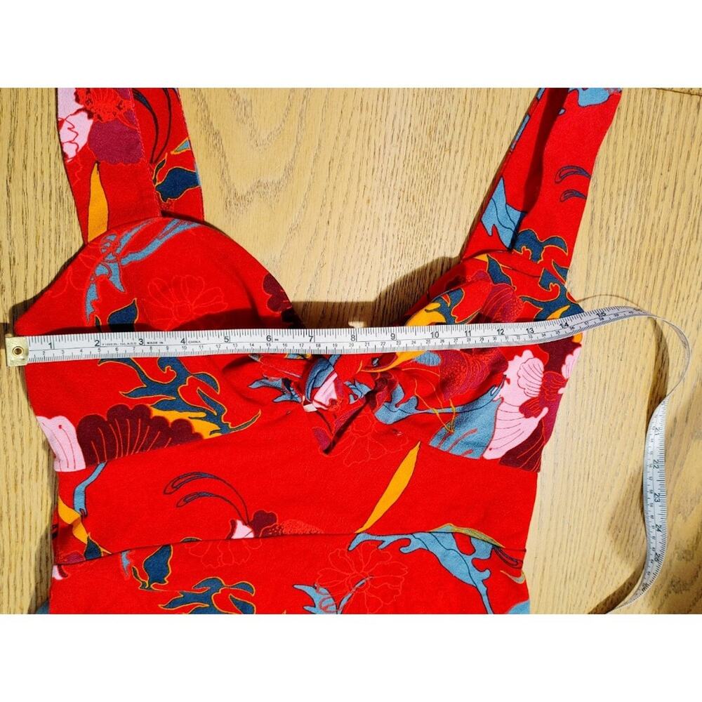 Free People Sweet Cherry Front Tie Mini Dress Bodycon Cutout Floral Red Womens S - Picture 9 of 11